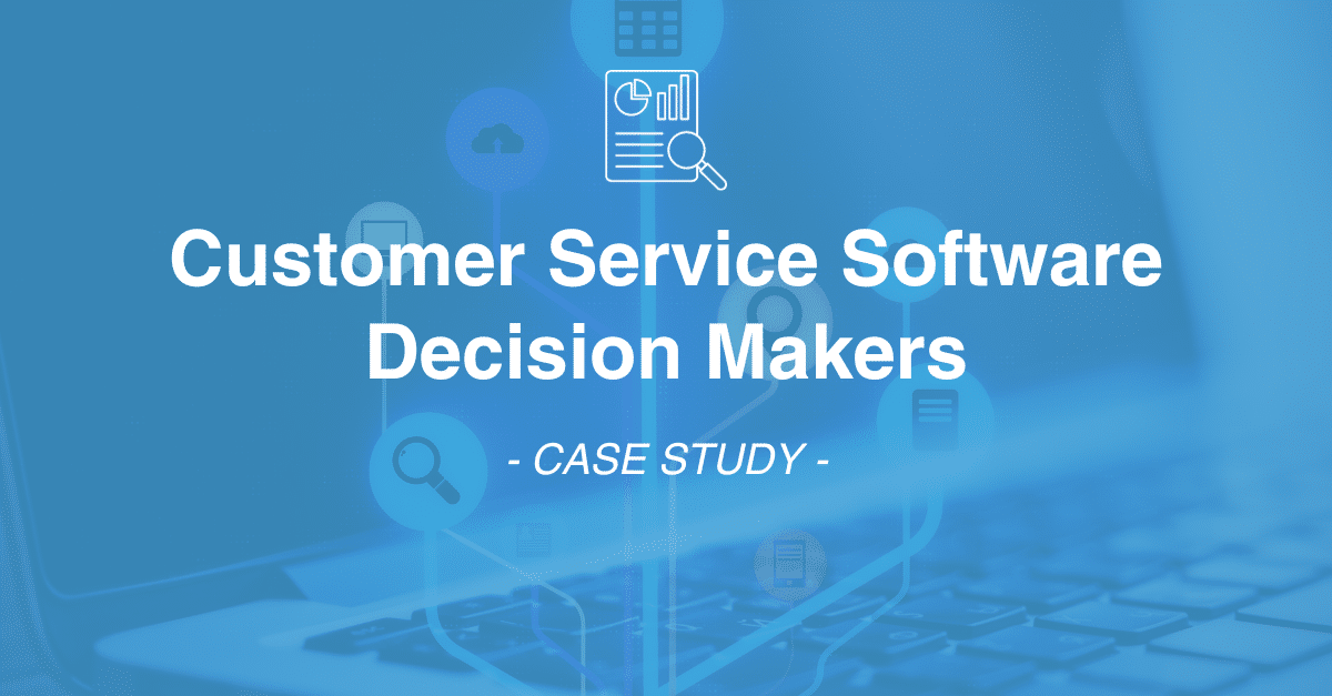A laptop keyboard with text overlay reading "Customer Service Software Decision Makers - Case Study," surrounded by assorted icons, highlights the importance of data collection in market research.