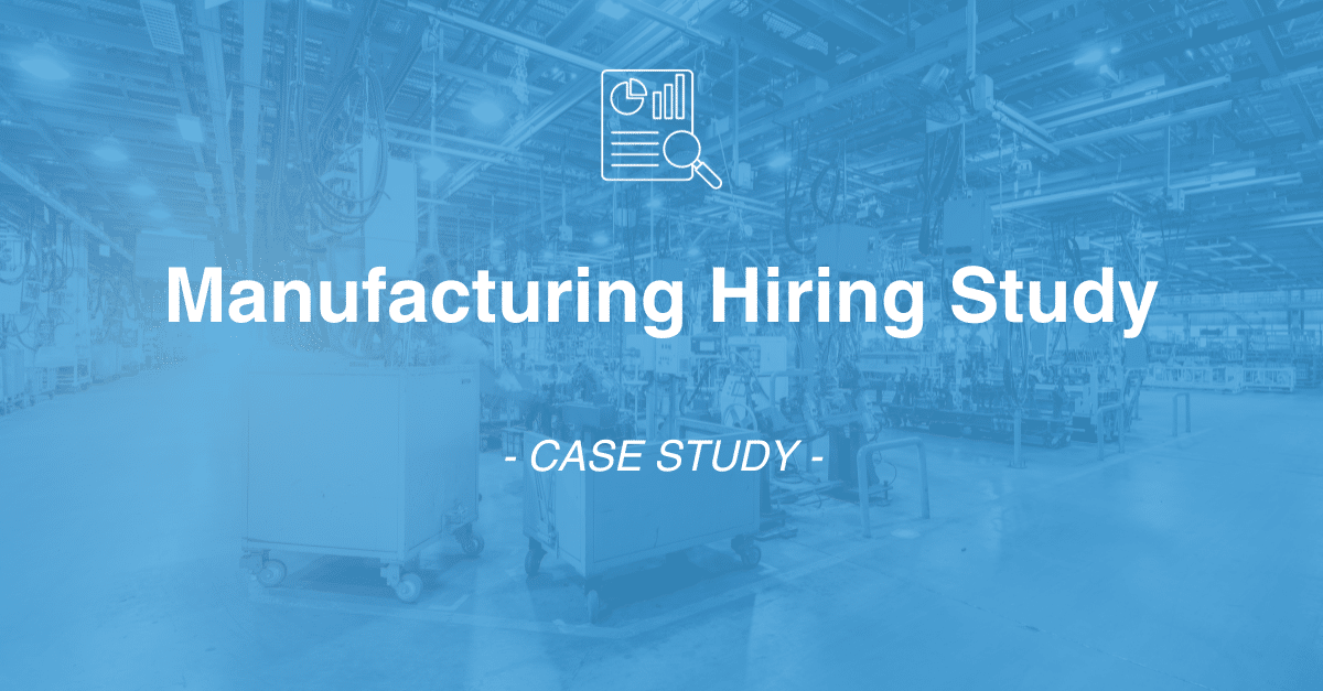 Manufacturing Hiring Study: Case Study. Background includes an industrial setting with machinery, focusing on data collection facilitated by a survey programmer.