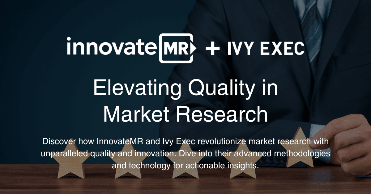 InnovateMR and Ivy Exec are thrilled to announce their partnership, aiming to "Elevate Quality in Market Research." This exciting collaboration features a background image of a person placing star-shaped awards on a table, symbolizing excellence in data collection.