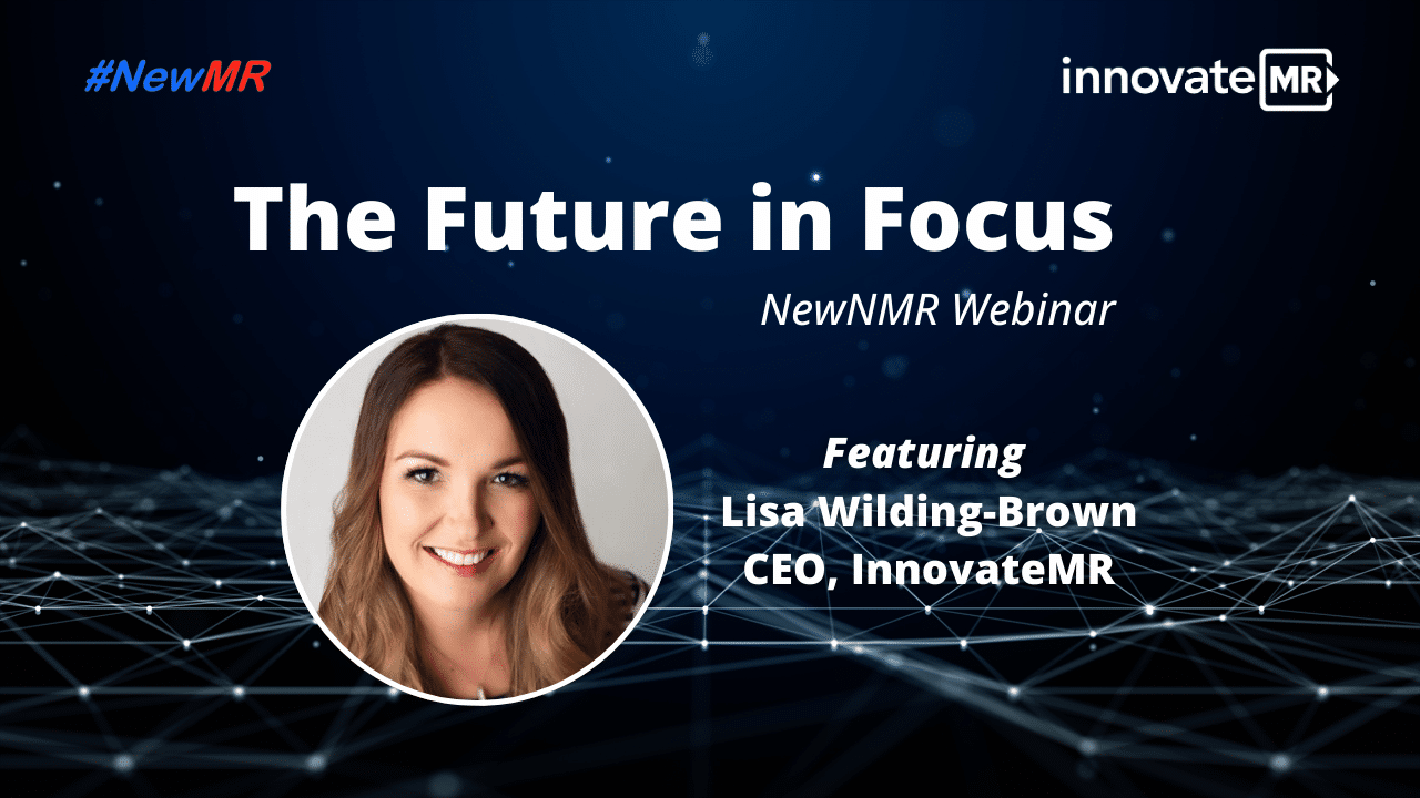 Webinar promotional image for "The Future in Focus" by InnovateMR with CEO Lisa Wilding-Brown's headshot and insights on market research.