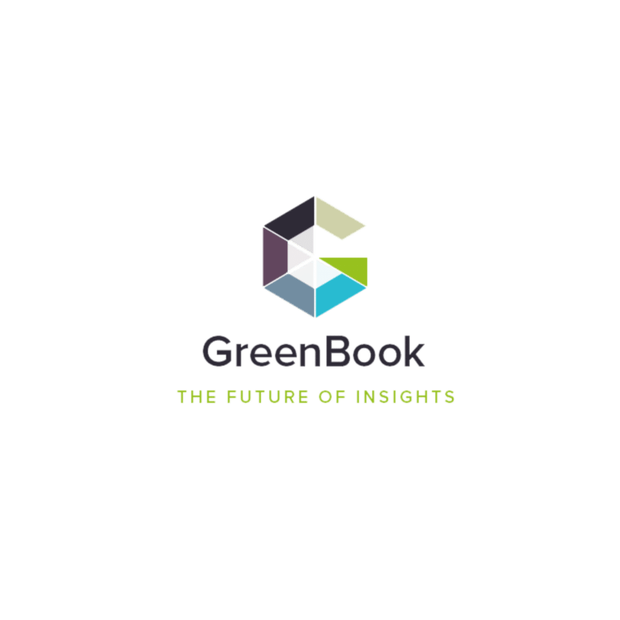 Logo of GreenBook featuring a geometric "G" icon above the text "GreenBook" with the slogan "The Future of Insights" in green beneath, symbolizing its commitment to market research and data collection.