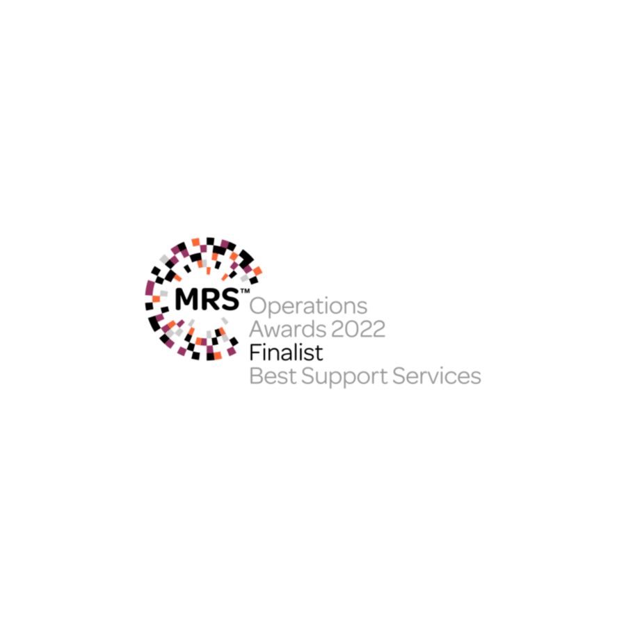 Logo for Operations Awards 2022, with "Best Support Services" text beneath a circular pattern composed of red and pink squares, reflecting the precision of data collection.